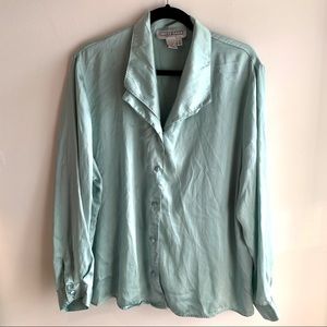 Vintage Mint Silk Button Down Shirt Medium